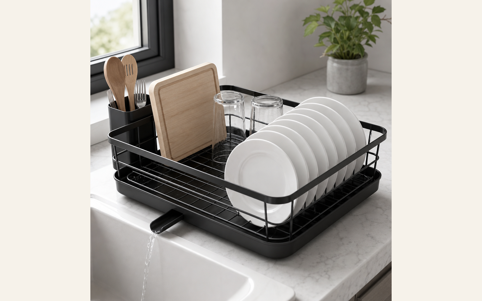 Small dish rack with drainboard for sink-side use product image