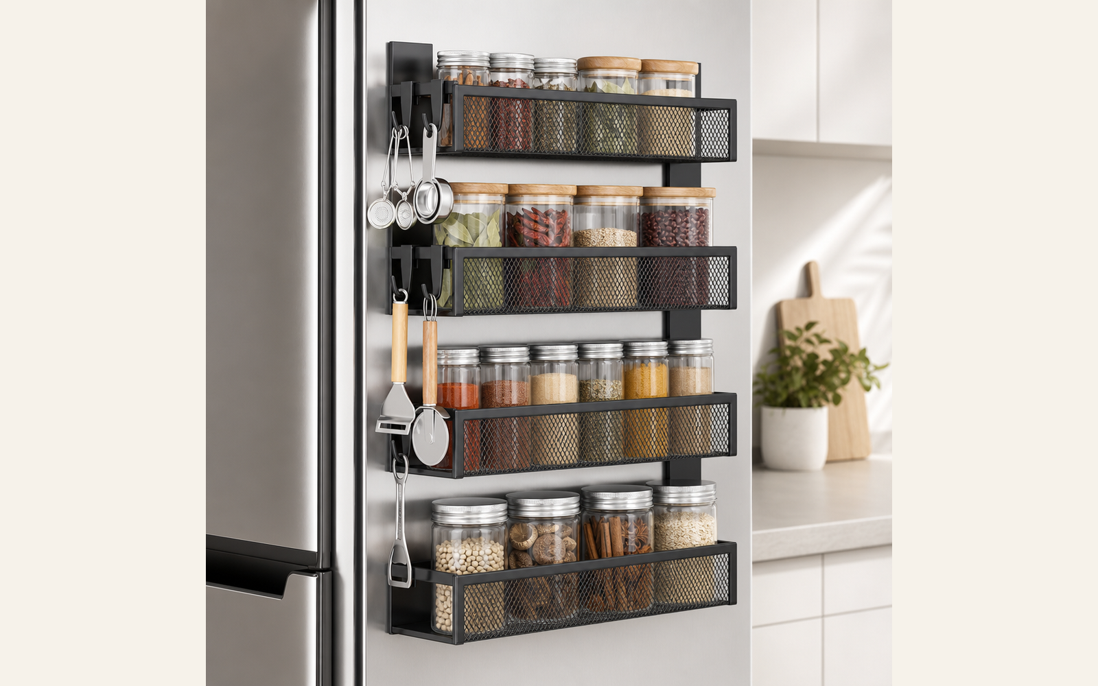 Magnetic spice rack for fridge-side storage product image