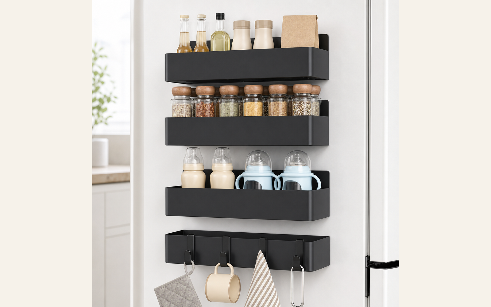 Magnetic rail rack for spice bottles and small oils product image