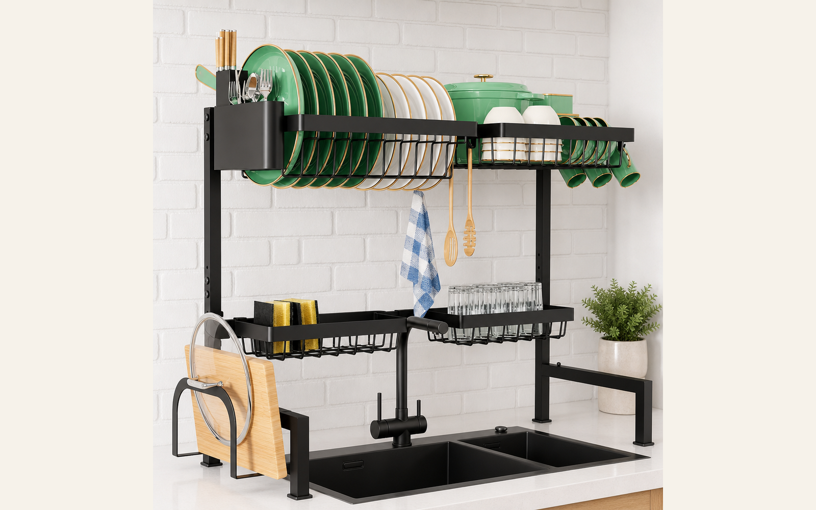 Adjustable over-sink rack for wider sink spans product image