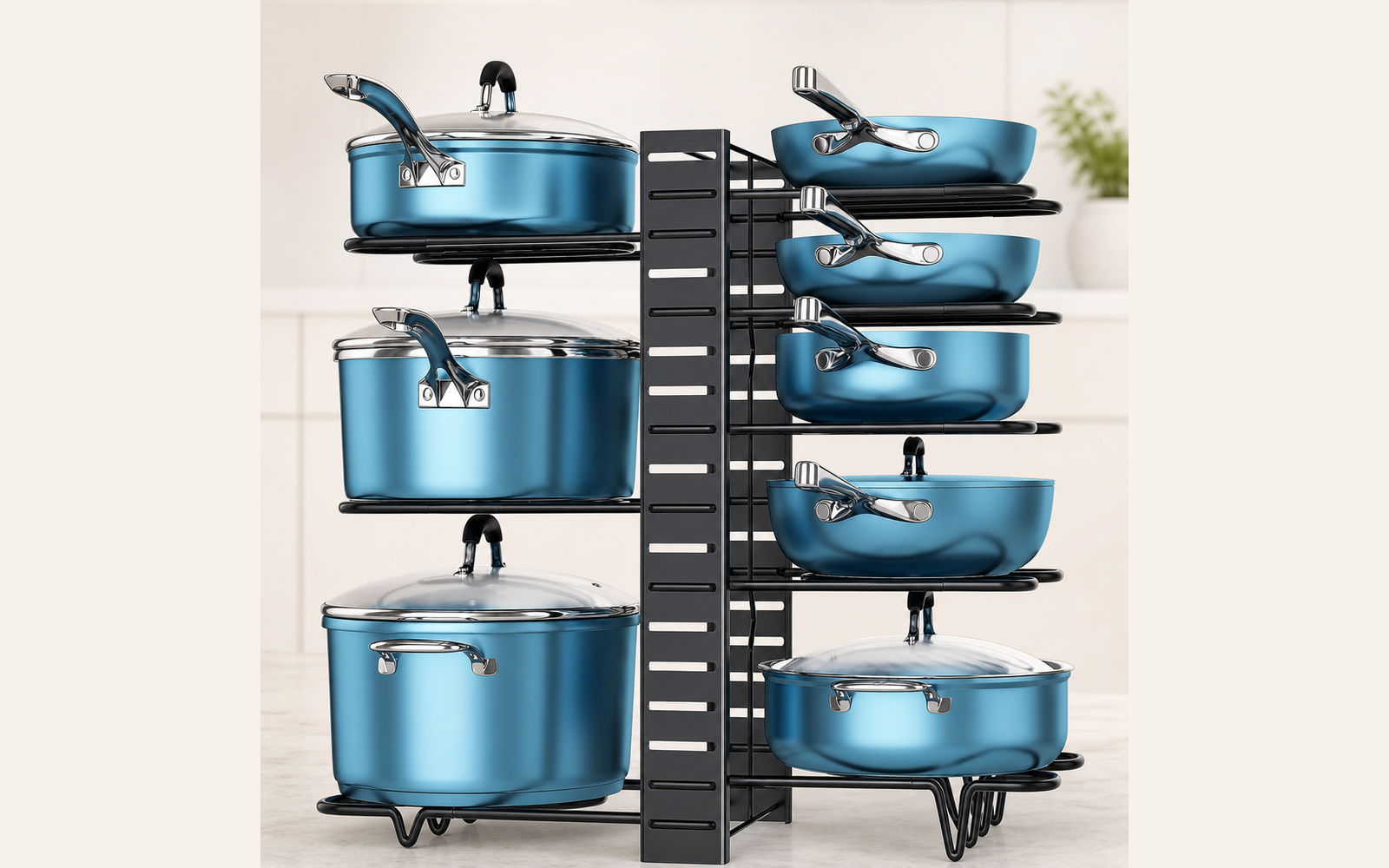 Adjustable pot and pan organizer for lower cabinets product image